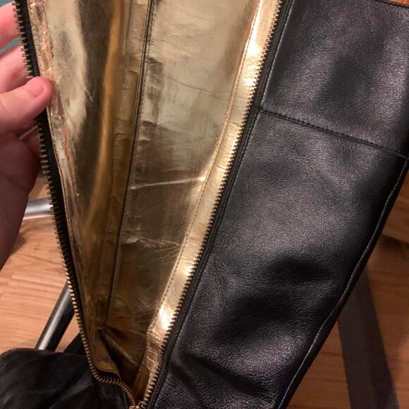 MICHAEL KORS BLACK GENUINE LEATHER GOLD STUDDED RIDING BOOTS - Picture 2 of 4